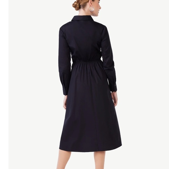 Poplin side knot midi long sleeve shirt dress - Picture 3 of 7